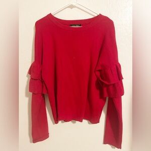 Love tree red ruffle sleeve sweater size M